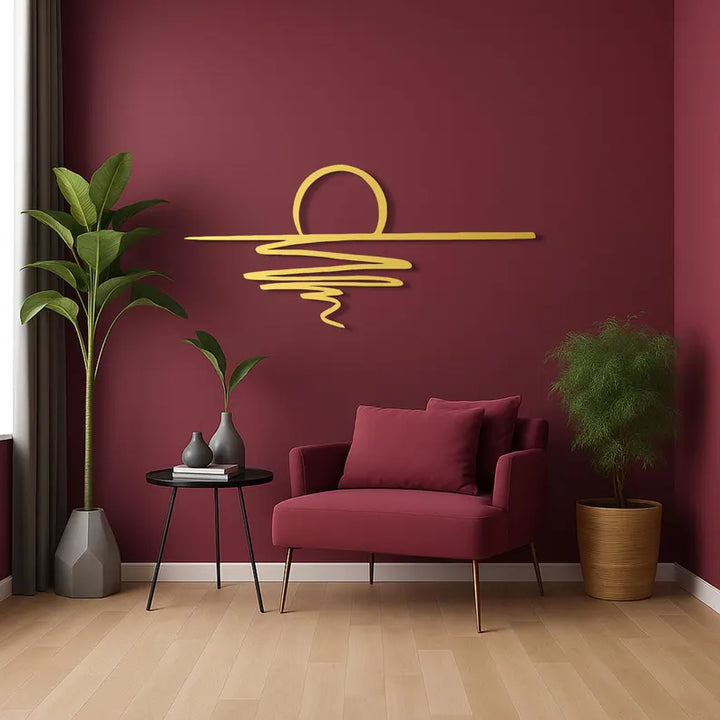 Gold Sun Sparkle Metal Wall Art – Minimalist Line Sculpture