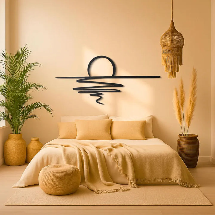 Gold Sun Sparkle Metal Wall Art – Minimalist Line Sculpture