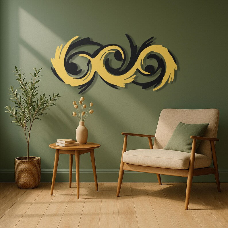 Black & Gold Abstract Metal Wall Art | Two-Tone Layered Sculpture | Statement Decor