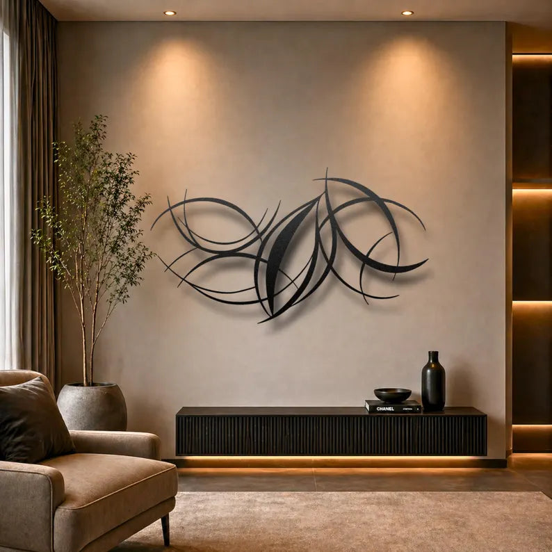 Curved Metal Wall Art | Large Abstract Sculpture | Modern Living Room Decor