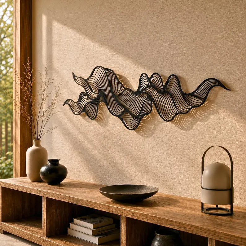 Abstract Wave Metal Wall Art | Minimalist Line Sculpture | Modern Wall Decor